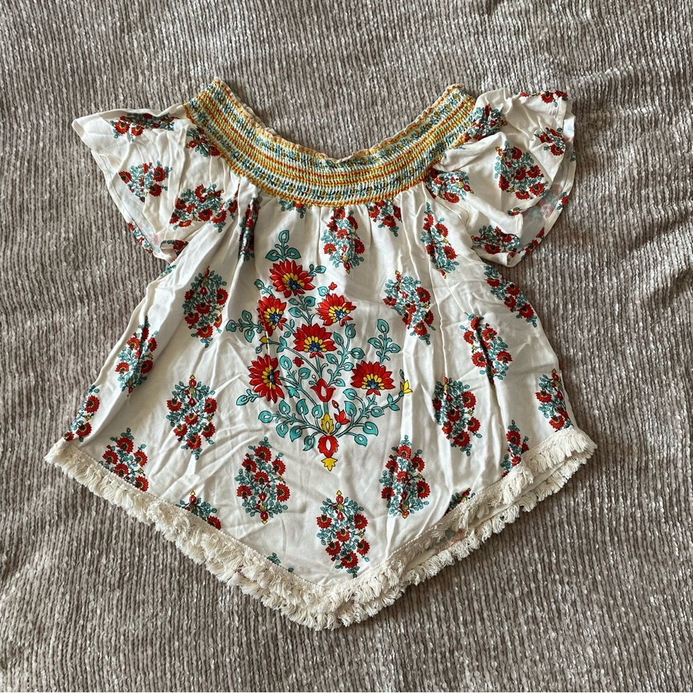 Altar'd State Floral Embroidered Blouse - White and Red